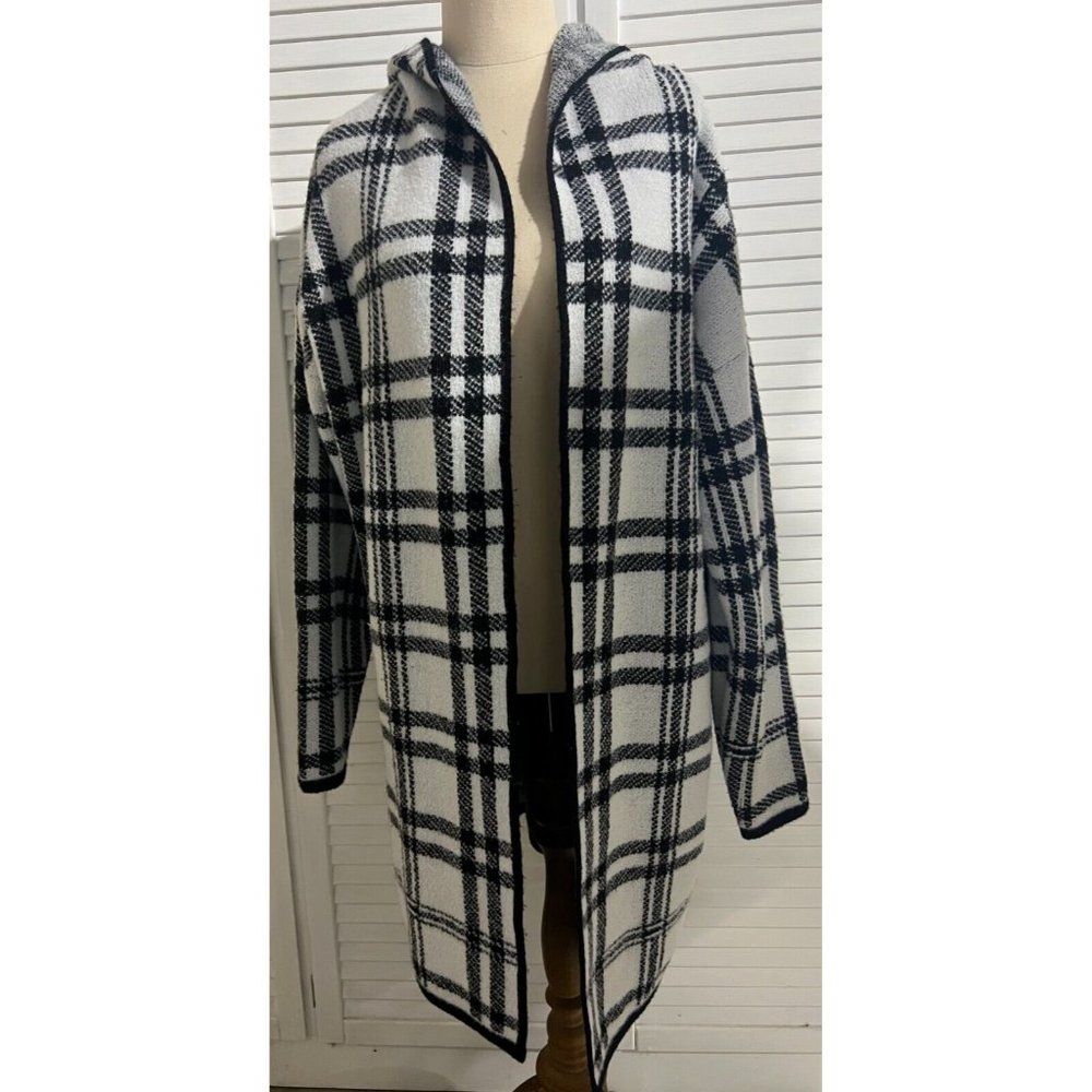 & Me Long Line Jacket White Black Size M/L Check Style - Picture 3 of 12